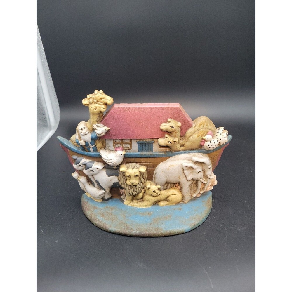 Vintage Cast Iron Noah's Ark Arc Door Stop Animals Midwest Importers Lion Camels